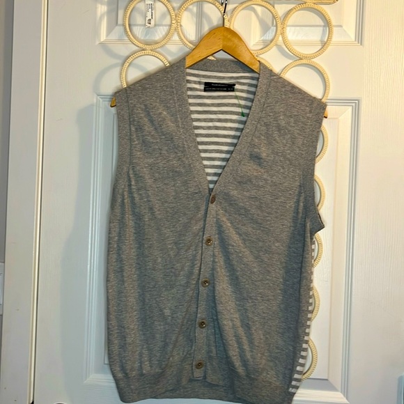 Club Monaco Vest soft lightweight men’s M gray stripes cotton cashmere - Picture 1 of 6
